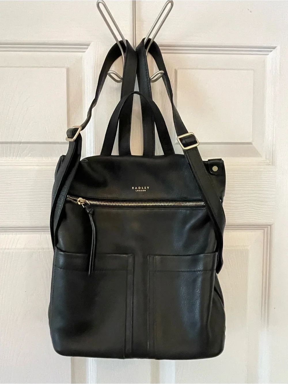 RADLEY LONDON Black Leather Convertible mini Backpack Tote with Gold Hardware